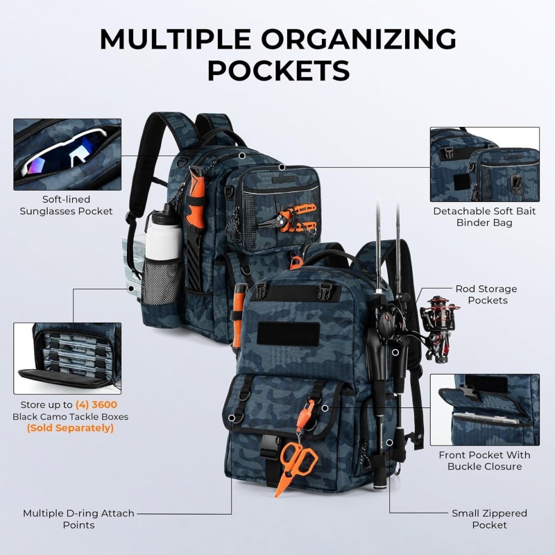OEM Large Fishing Tackle Backpack with Removable Bait Boxes
